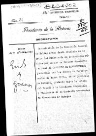 Portada:Carpetilla de expediente sobre la declaración de Monumento Nacional a favor del Castillo de Alburquerque