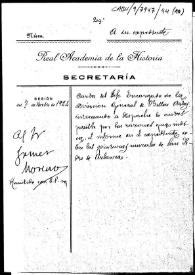 Portada:Carpetilla de expediente sobre una carta del Jefe Encargado de la Dirección General de Bellas Artes, interesado en que se despache con prontitud el informe sobre las pinturas murales del exmonasterio de San Pedro de Arlanza.