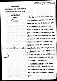 Portada:Oficio en el que se informa de la nueva directiva de la Comisión de Monumentos de Burgos para el trienio 1934-1936.
