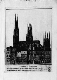Portada:Grabado de la vista meridional de la Catedral de Burgos, publicado en el t. XXVI de la España Sagrada.