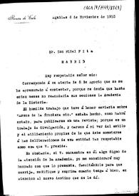 Portada:Carta relativa a su trabajo sobre Arcos de la Frontera en el que trata de la situación de algunas ciudades antiguas andaluzas