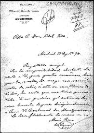 Carta en la que se solicita le remita a París la carta que le tiene prometida, en caso de no poder hacerlo inmediatamente a su dirección actual