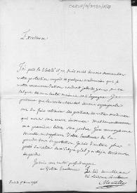 Portada:Carta de remisión en francés de una copia de un mapa de la España Antigua en la que solicita su revisión y corrección