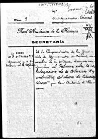 Portada:Carpetilla de expediente sobre el informe de la catalogación de la colección numismática del Museo Arqueológico de Cáceres