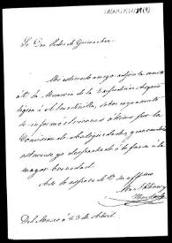 Portada:Carta de traslado de la memoria de la expedición arqueológica a Almedinilla tras ser examinada y se despache el asunto