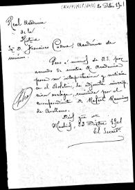 Portada:Minuta de oficio de remisión de la copia de una inscripción islámica enviada por Rafael Ramírez de Arellano para su interpretación