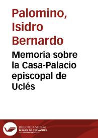 Portada:Memoria sobre la Casa-Palacio episcopal de Uclés