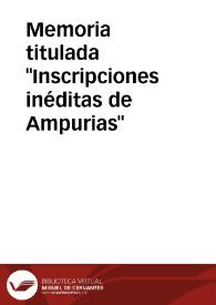 Portada:Memoria titulada \"Inscripciones inéditas de Ampurias\"