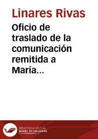 Portada:Oficio de traslado de la comunicación remitida a María Muñoz Arratia, en la que se expresa que el Estado ha adquirido la torre de la mezquita de la Alhambra.