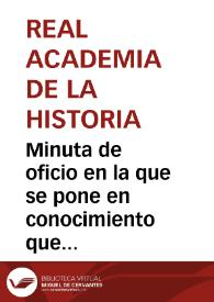 Portada:Minuta de oficio en la que se pone en conocimiento que el Director General de Instrucción Pública reclama el informe solicitado sobre las antigüedades descubiertas en Espinosa de Henares.