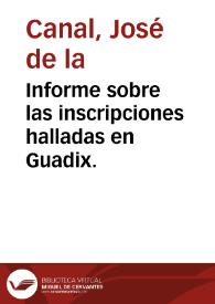Portada:Informe sobre las inscripciones halladas en Guadix.
