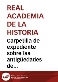 Portada:Carpetilla de expediente sobre las antigüedades de Sierra Elvira remitidas a la Academia por Antonio María Álvarez.