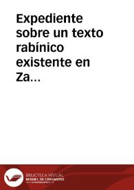 Portada:Expediente sobre un texto rabínico existente en Zaragoza, relativo a impuestos sobre su aljama.
