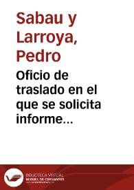 Portada:Oficio de traslado en el que se solicita informe acerca de varios hallazgos en Bailén.