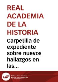 Portada:Carpetilla de expediente sobre nuevos hallazgos en las proximidades de Villacarrillo y Castellar de Santisteban.
