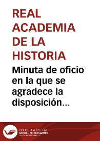 Portada:Minuta de oficio en la que se agradece la disposición de la Comisión de Monumentos de Jaén y personas afines a ella, para la documentación del supuesto dolmen de Andújar