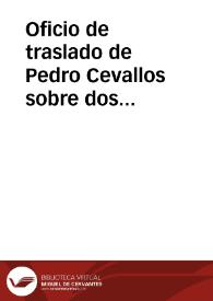Portada:Oficio de traslado de Pedro Cevallos sobre dos inscripciones que le ha dirigido Juan Antonio Enriquez, compuestas por Antonio Carbonell, para la estatua de Apolo del Paseo del Prado y para el Museo que está en el mismo paraje