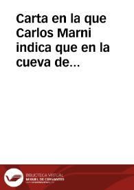Portada:Carta en la que Carlos Marni indica que en la cueva de don Juan constató la existencia de una piedra grabada.