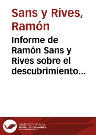 Portada:Informe de Ramón Sans y Rives sobre el descubrimiento y estudio realizado por Javier Fuentes y Ponte en el Collado de don Juan de Cartagena.