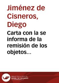Portada:Carta con la se informa de la remisión de los objetos procedentes de la rambla de la Voltá y de otros emplazamientos dentro de Cartagena.