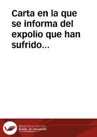 Portada:Carta en la que se informa del expolio que han sufrido los yacimientos de \"La Mora\"  y de Santa Catalina.