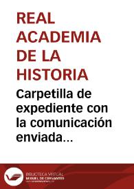 Portada:Carpetilla de expediente con la comunicación enviada por el Sr. Lampérez y Romea al Diario ABC sobre el derribo de un edificio en Sangüesa.