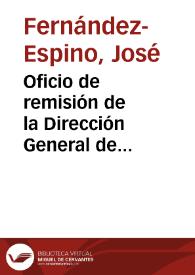 Portada:Oficio de remisión de la Dirección General de Instrucción Pública de una solicitud realizada por la Comisión Provincial de Monumentos de Oviedo acerca de la reconstrucción de un templo en Covadonga.
