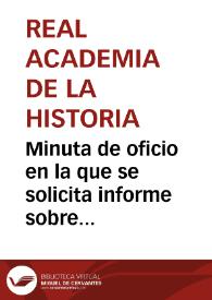 Portada:Minuta de oficio en la que se solicita informe sobre los bronces hallados en Támara (Palencia).