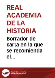 Portada:Borrador de carta en la que se recomienda el nombramiento de Barros Sibelo para la plaza vacante de oficial de Hacienda Pública de La Coruña, para que pueda continuar sus estudios históricos  en la región que ya conoce.