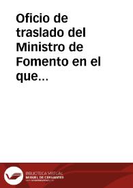 Portada:Oficio de traslado del Ministro de Fomento en el que se comunica Real Orden por la que se suspende la venta del castillo de Torre de Mormojón.