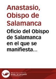 Portada:Oficio del Obispo de Salamanca en el que se manifiesta que adoptará las medidas necesarias para la conservación del mosaico romano hallado en la casa del cura-párroco de San Julián de la Valmuza.