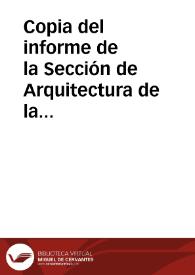 Portada:Copia del informe de la Sección de Arquitectura de la Real Academia de Bellas Artes de San Fernando sobre la iglesia de San Miguel de Sevilla.