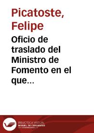 Portada:Oficio de traslado del Ministro de Fomento en el que se comunica que el Gobernador Civil de acuerdo con la Comisión de Monumentos remitan presupuesto de las obras de restauración de la iglesia de San Miguel de Sevilla.