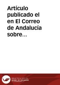 Portada:Artículo publicado el en El Correo de Andalucía sobre la torre de Don Fadrique.