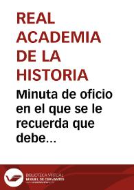 Portada:Minuta de oficio  en el que se le recuerda que debe emitir informe sobre las cuatro momias guanches del Barranco de Araya (Candelaria, Tenerife).