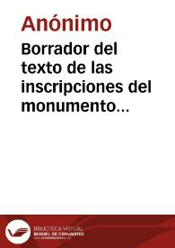 Portada:Borrador del texto de las inscripciones del monumento al P. Juan de Mariana y dibujo del mismo.