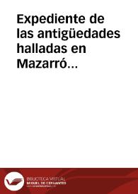 Portada:Expediente de las antigüedades halladas en Mazarrón (Murcia)