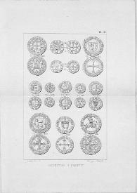 Portada:Preproducción de una lámina, Pl. III con varios grabados de moneda medieval.