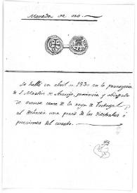 Portada:Dibujo de la moneda de oro hallada en abril de 1830 en San Martín de Araujo.