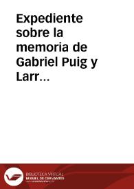 Portada:Expediente sobre la memoria de Gabriel Puig y Larraz sobre los Cantibedonieses