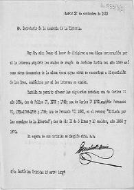 Portada:Carta relativa a la propuesta de venta de los Anales de Aragón y otros documentos, además de las monedas especificadas.