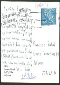Portada:Postal de Luis Goytisolo y María Antonia Gil a Francisco Rabal. Barcelona, 22 de noviembre de 1962