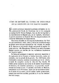 Portada:Cómo se enteró el Conde de Gondomar de la ejecución de Sir Walter Ralegh / F.J.Sánchez Cantón