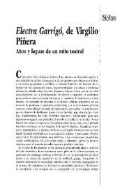 Portada:"Electra Garrigó", de Virgilio Piñera. Años y leguas de un mito teatral / Vicente Cervera Salinas