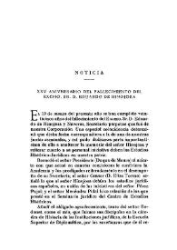 Portada:Noticia. XXV aniversario del fallecimiento del Excm. Señor don Eduardo de Hinojosa / V. Castañeda