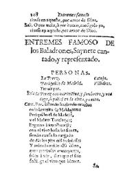 Portada:Entremes famoso De los baladrones, saynete cantado, y representado / de D. Gil de Armesto y Castro