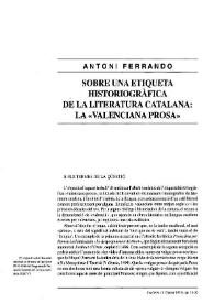 Portada:Sobre una etiqueta historiogràfica de la literatura catalana: la "valenciana prosa" / Antoni Ferrando