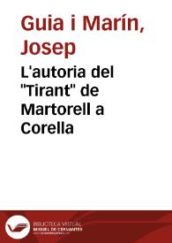 Portada:L'autoria del \"Tirant\" de Martorell a Corella / Josep Guia i Marín