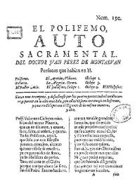 Portada:El Polifemo, Auto sacramental / Del Doctor Juan Perez de Montalvan