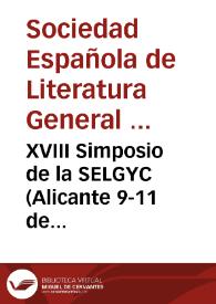 Portada:XVIII Simposio de la SELGYC (Alicante 9-11 de septiembre 2010) = XVIII Simposi de la SELGYC (Alacant 9-11 setembre de 2010)